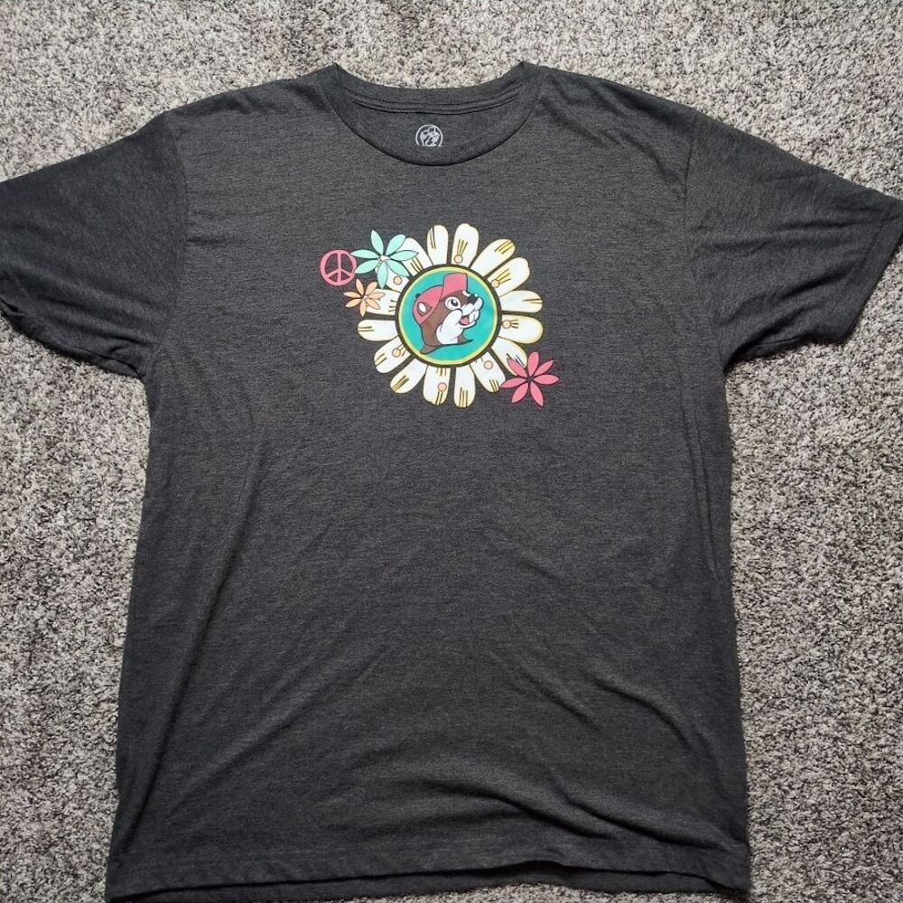 Bucee's Makes My Soul Shine Short Sleeve Gray T-Shirt Women's L Flowers